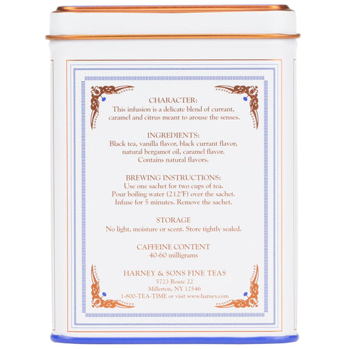 20 Harney & Sons Paris Flavored Black Tea Sachets | Fruity Vanilla & Caramel Blend with Hint of Lemony Bergamot