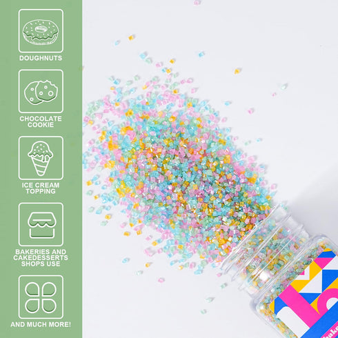 120g Pastel Sanding Sugar, - Blue Green Pink Yellow Edible Sparkling Sugar Crystals for Spring Baking Decorations