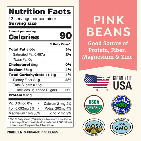 1 lb Organic Pink Beans - Non-GMO, USDA Organic, Tested Clean Certified, Vegan - Rich in Fiber & Protein for Soups
