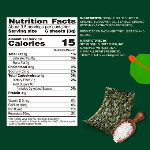 0.35 (Pack 1) Bibigo Sea Salt Flavored Asian Inspired Seaweed Snack, Ounce
