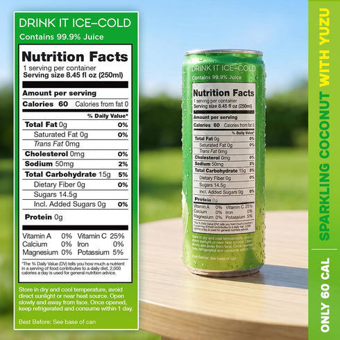 12 pack (8.45 oz Yoopy Sparkling Coconut Water with Citrus-Inspired Yuzu Low Sugar Refreshing Drink, Healthy Soda
