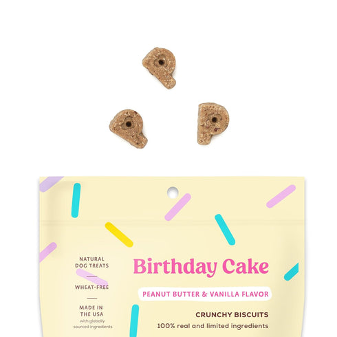 Poke's Birthday Cake Treats for Dogs, Limited Ingredient, Wheat-Free, Peanut Butter & Vanilla Biscuits
