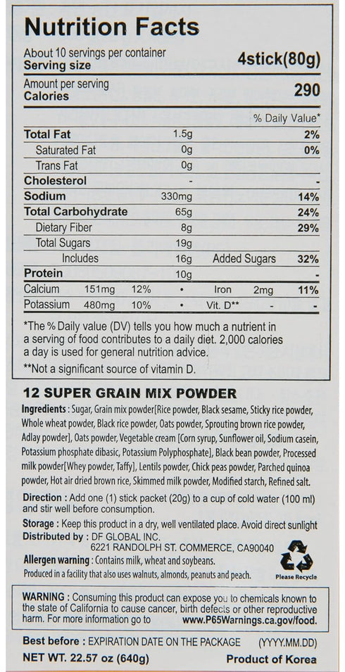 12-Grain 20g 40 Packs Damtuh Misugaru Powder Drink Mix Korean Roasted Multigrain Blend with Quinoa, Oat, Lentil