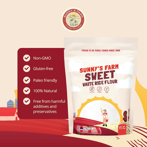 16oz (Pack 4) Sunny's Farm Sweet White Rice Flour - Glutinous Rice Flour, Ideal for Rice Flour for Sourdough Bread