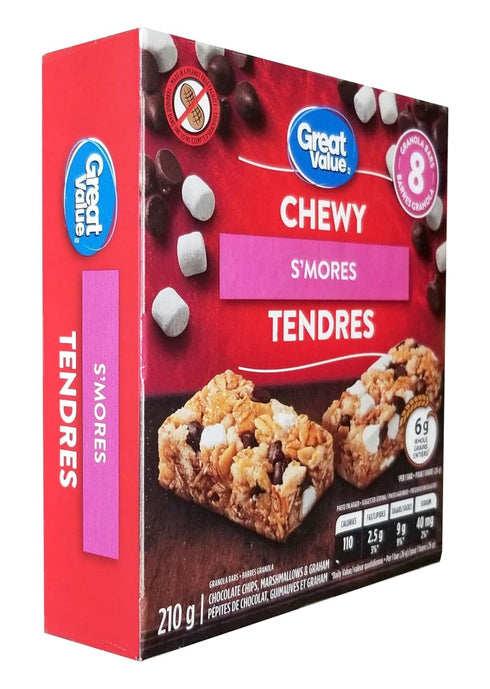 Great Value 8 210g/7.35 oz. Chewy S'mores Granola Bars, Bars, Box (Imported from Canada)