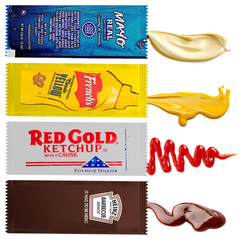 100 Count Total - Variety Pack Single Serve Pouches of Each: Ketchup,