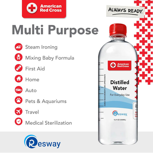 16.9 fl.oz. 12 Pack Resway American Red Cross Distilled Water | General Multi-Use | Purified Distilled Water
