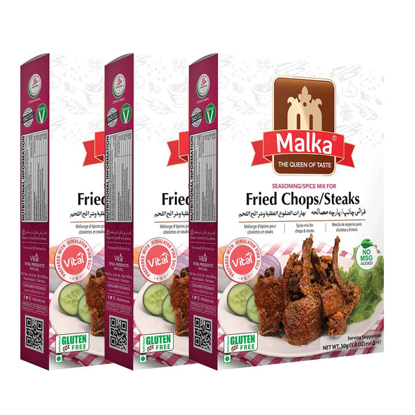 Malka Fried Chops/Steaks Recipe Mix 50g (1.76 oz) - Authentic Gourmet Spice Powder for Chops and Steaks - No MSG Added, Vegan, Non-GMO, Gluten Free & Halal - Pack of 3