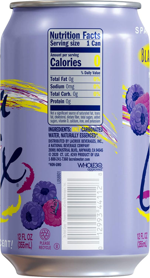 12 Oz (pack 8) La Croix Sparkling Water, Black Razzberry, Fl