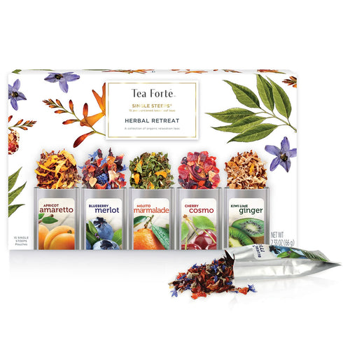 Tea Forte Single Steeps Loose Leaf Herbal Retreat Premium Tea Sampler - 15 Count, Assorted Blends