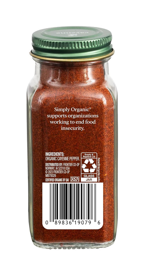 Simply Organic Cayenne Pepper, 2.89 Ounce, Pure, Organic, No GMO's, Kosher Certified