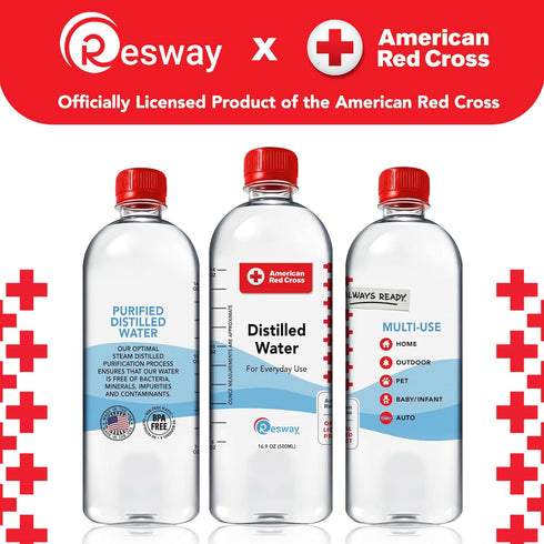 16.9 fl.oz. 12 Pack Resway American Red Cross Distilled Water | General Multi-Use | Purified Distilled Water
