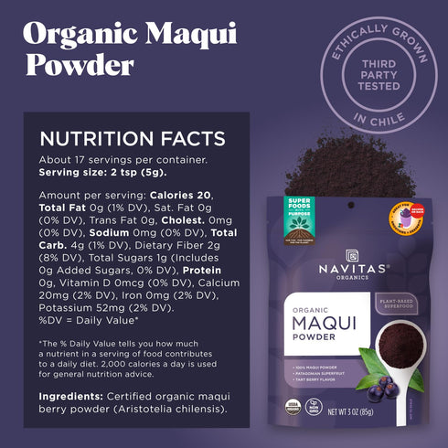 Navitas Organics Maqui Powder, 3 oz. Pouch, 17 Servings — Organic, Non-GMO, Freeze-Dried, Gluten-Free