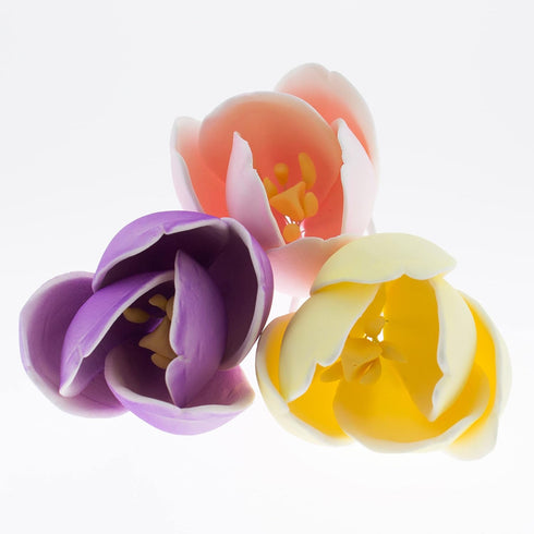 Global Sugar Art Tulip Sugar Cake Flowers, Yellow, Pink, Purple, 6 Count