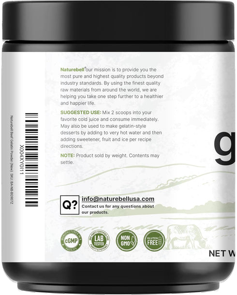 2 lb Gummies 9g NatureBell Beef Gelatin Powder, Unflavored Bovine Gelatin Natural Thickening Agent for Cooking, Baking