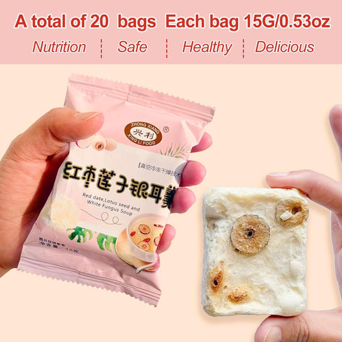 20 15g Bags White Fungus Soup Drink with Goji Berries Snow Fungus and Red Date Soup Freeze Dried White Fungus Red Dates