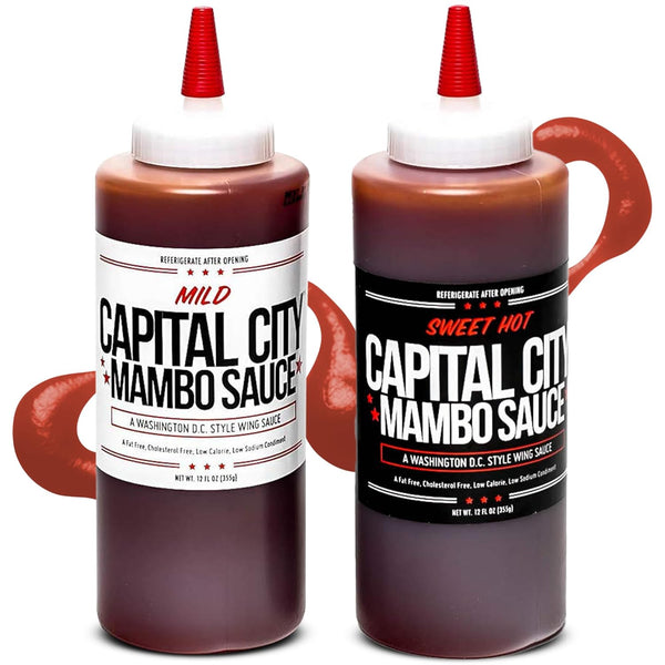 Capital City Mambo Sauce, Sweet Hot & Mild Variety, 12 oz Bottles (2 Pack), Perfect for Wings, Chicken, and More