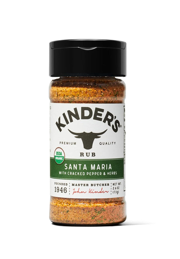 Kinder's Organic Santa Maria Rub, Premium Quality Seasoning, Cracked Pepper and Herbs, 2.6 oz, MSG Free, USDA Certified