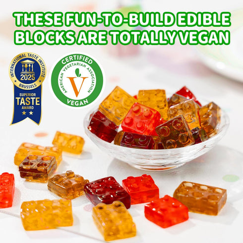 4D Gummy (8.47 oz Pack 1) AMOS Vegan Blocks Candy Assorted Fruit Flavors, Made with Real Juice, Fun-to-Build Edible