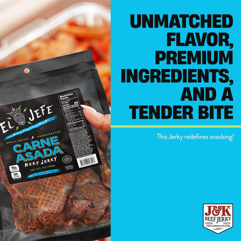 7oz El Jefe Carne Asada Beef Jerky - Authentic Mexican Style Slab Jerky Handcrafted in Small Batches for a Bold