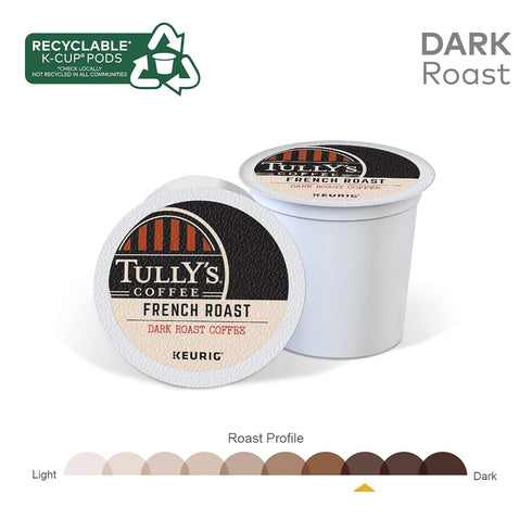 60 Count, (6 Packs 10) Tully's Coffee French Roast, Keurig Single Serve K-Cup Pods, Dark Roast Coffee