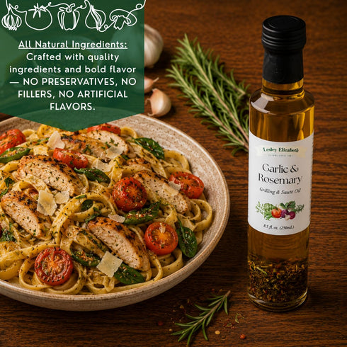 8.5 oz Lesley Elizabeth Garlic Rosemary Grilling & Saut Cooking Oil, fl Herb-Infused Olive & Canola Oil for Roasting