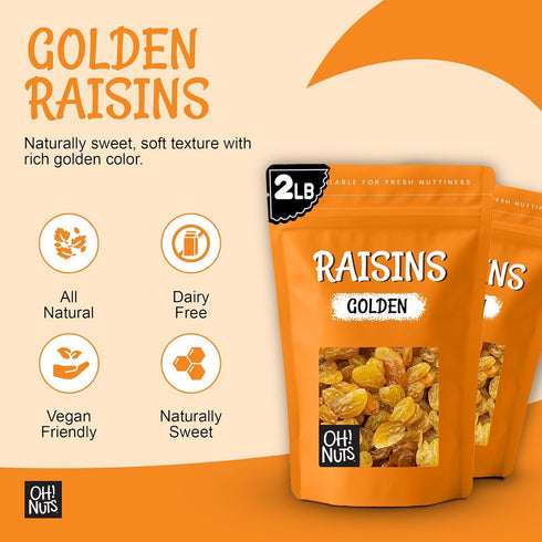 2 lb Packed Oh! Nuts Golden Raisins - Sun Dried Fruit - - No Sugar Added - Dehydrated Fruit Bites - in New York