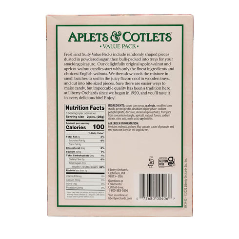Pack 8 Oz Liberty Orchards, Aplets & Cotlets Value - Vegan, Fruit & Nut Chewy Candy