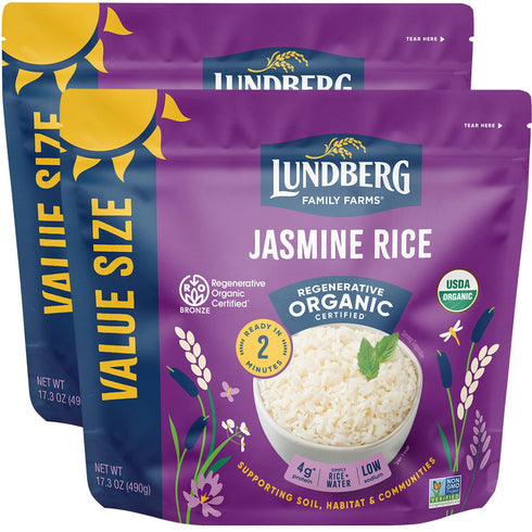 Lundberg Rice, Microwave or Stovetop, 2-Pack White Jasmine, Long-Grain, Fluffy & Aromatic,