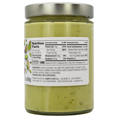 21.2oz (600g), Campo D'Oro - Pistachio Butter Sweet Cream, Rich & Nutty Pistachio Spreand Cream to make Dubai Chocolate