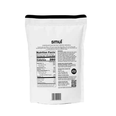 14g 12g <5g 10.6oz smul Wholegrain Protein Granola Chocolate Chip Sea Salt Granola for a Nutritious Breakfast