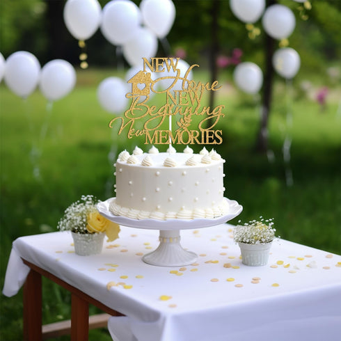 Gold Glitter New Home New Beginning New Memories Cake Topper, Sweet Home Cake Dcor, Housewarming New Home Family Party