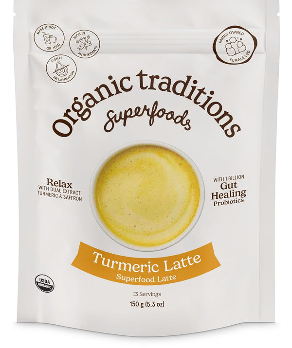 Organic Traditions Turmeric Powder Latte, Golden Milk Powder with Coconut Milk, Turmeric
