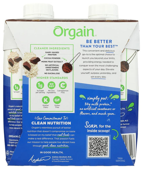 4pk, 11 ORGAIN Chocolate Fudge Protein Shake FZ