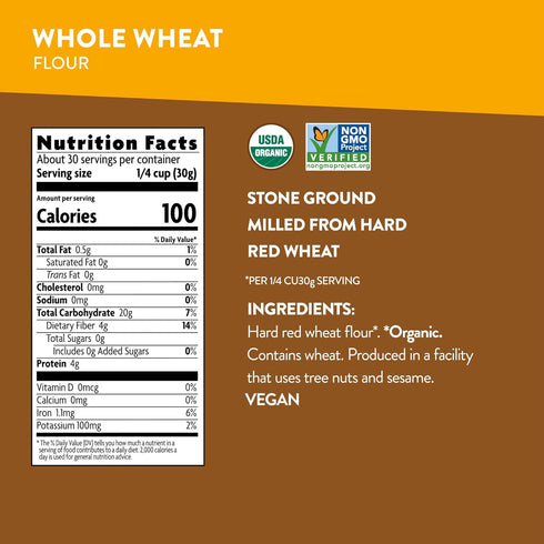 32 oz (Pack 4), Nature's Path Organic Whole Wheat Flour, of Non-GMO