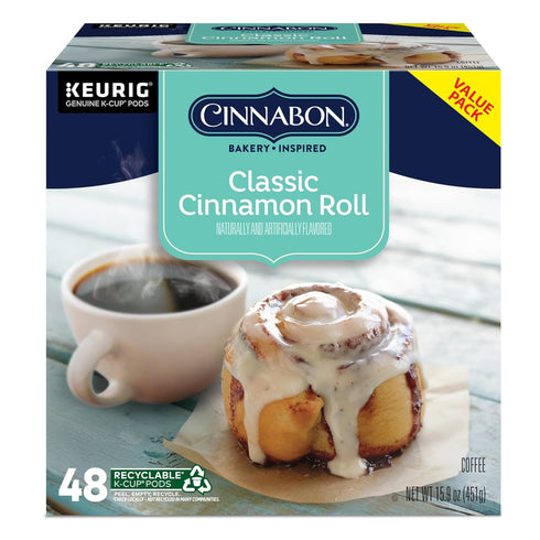 CINNABON 48 Count Classic Cinnamon Roll Keurig Single-Serve K-Cup Pods, Light Roast Coffee
