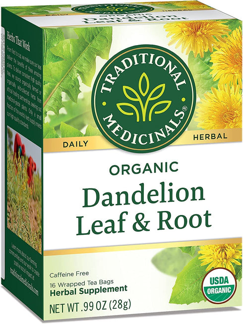 16 (Pack 2) Traditional Medicinals Tea, Organic Dandelion Leaf and Root Tea, Bags