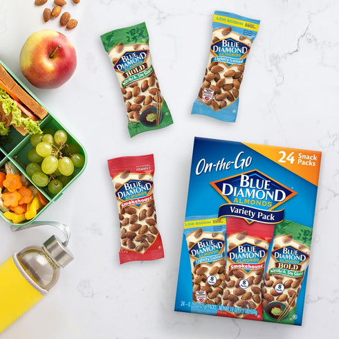 Pack 0.75 oz Packs, (Pack 1,24 Count Blue Diamond Almonds Snack Nut Variety for Kids, Office, School, On-the-go, Gluten