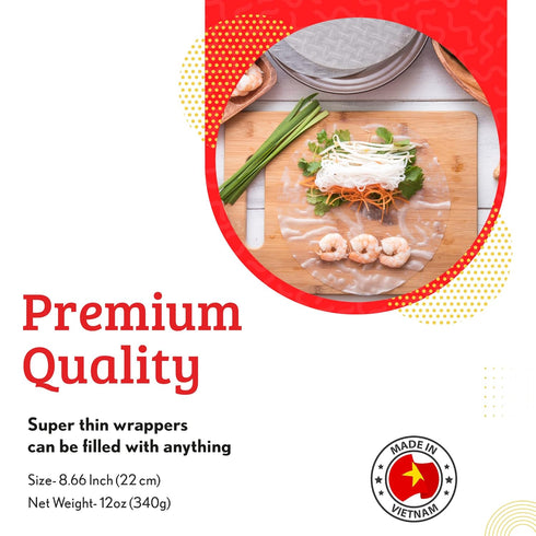 Cathay Fresh Spring Roll Rice Paper Wrappers, Rice Paper Wrappers for Fresh Roll-30 Sheets Each, Non-GMO, Low Carb, Vietnamese Summer Wrap with Natural Ingredients, Veggie Wrap (Round, 22cm - 3 Pack)