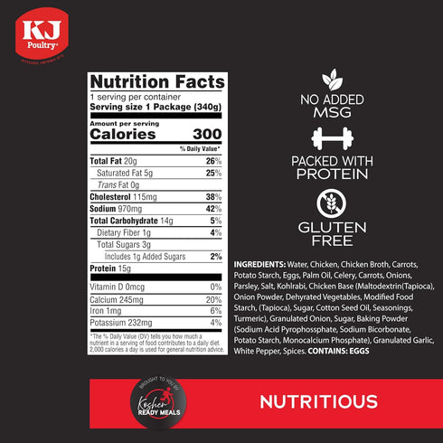 (2 Pack) KJ Poultry Kosher for Passover Gluten Free Meals, Chicken Soup with Non Gebrokts Matzah Balls, Halal, Prepared