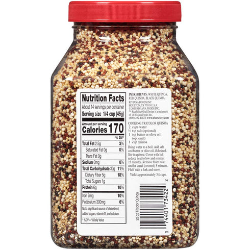 22-Ounce 4-Count RiceSelect Tri-Color Quinoa, Whole Grain, Gluten-Free, Non-GMO, Vegan, Jars
