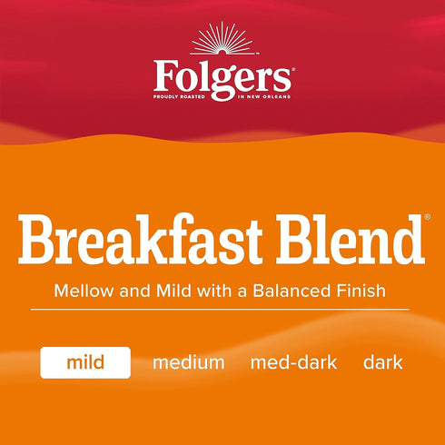 10 Count (Pack 6) Folgers Breakfast Blend Coffee, Mild Roast, Keurig K-Cup Pods