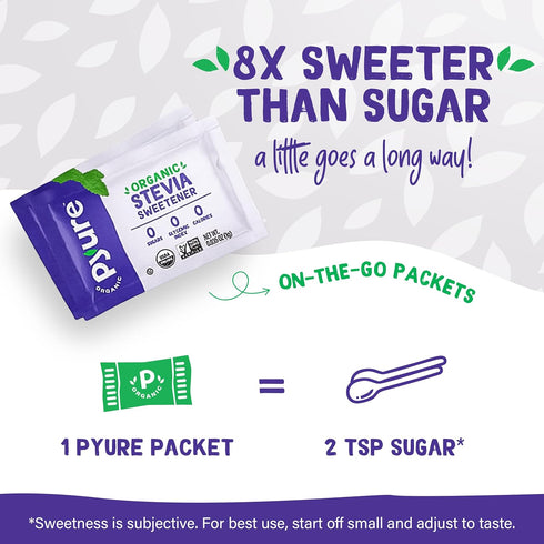 Packets 40 Packets Pyure Organic Stevia | Zero Calorie Sweetener for Coffee, and Baking | Granulated Stevia Sugar
