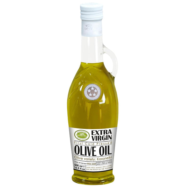 KORVEL Greek Extra Virgin Olive Oil, Amphora Glass Bottle, 500ml (16.9 fl