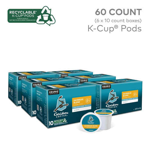 Coffee(Pack 6, 60 Count Caribou Coffee Daybreak Blend Keurig Single-Serve K-Cup Pod, Light Roast of Total)