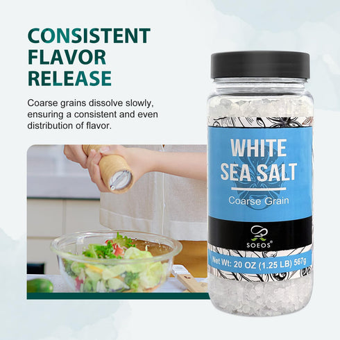 20 Oz (1.25 (Pack 1) Soeos Sea Salt, Coarse Grain, Pound), Non-GMO, Nature Himalayan White Salt, Rock Salt for Grinder