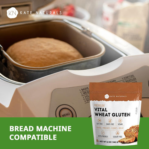 (12oz, Kate Naturals Vital Wheat Gluten for Bread Making, Baking & Seitan. Compatible with Bread Machine High Protein