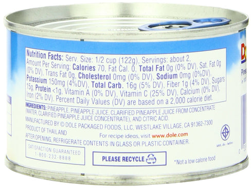 Dole 100% 8-Ounce (Pack 24) Pineapple Chunks In Pineapple Juice, Cans