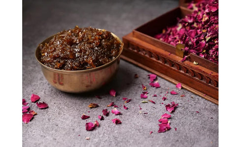 GHOTARAM Sun-Cooked Damask Roses Gulkand, Rose Petal Jam, Natural Gulkand, with Kesar,Elaichi&Rock Sugar,