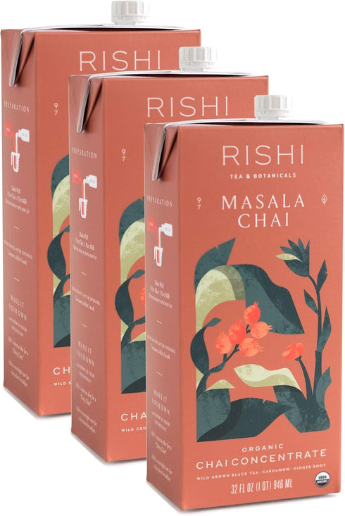 32 oz 8 (Pack 6) Rishi Tea Masala Chai Latte & Turmeric Ginger Bundle - Organic Tea Concentrate, Easy-to-Serve Hot